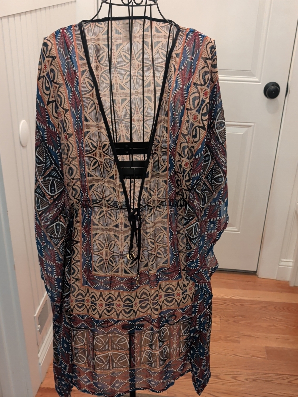 Bohemian Printed Sheer V-Neck Coverup